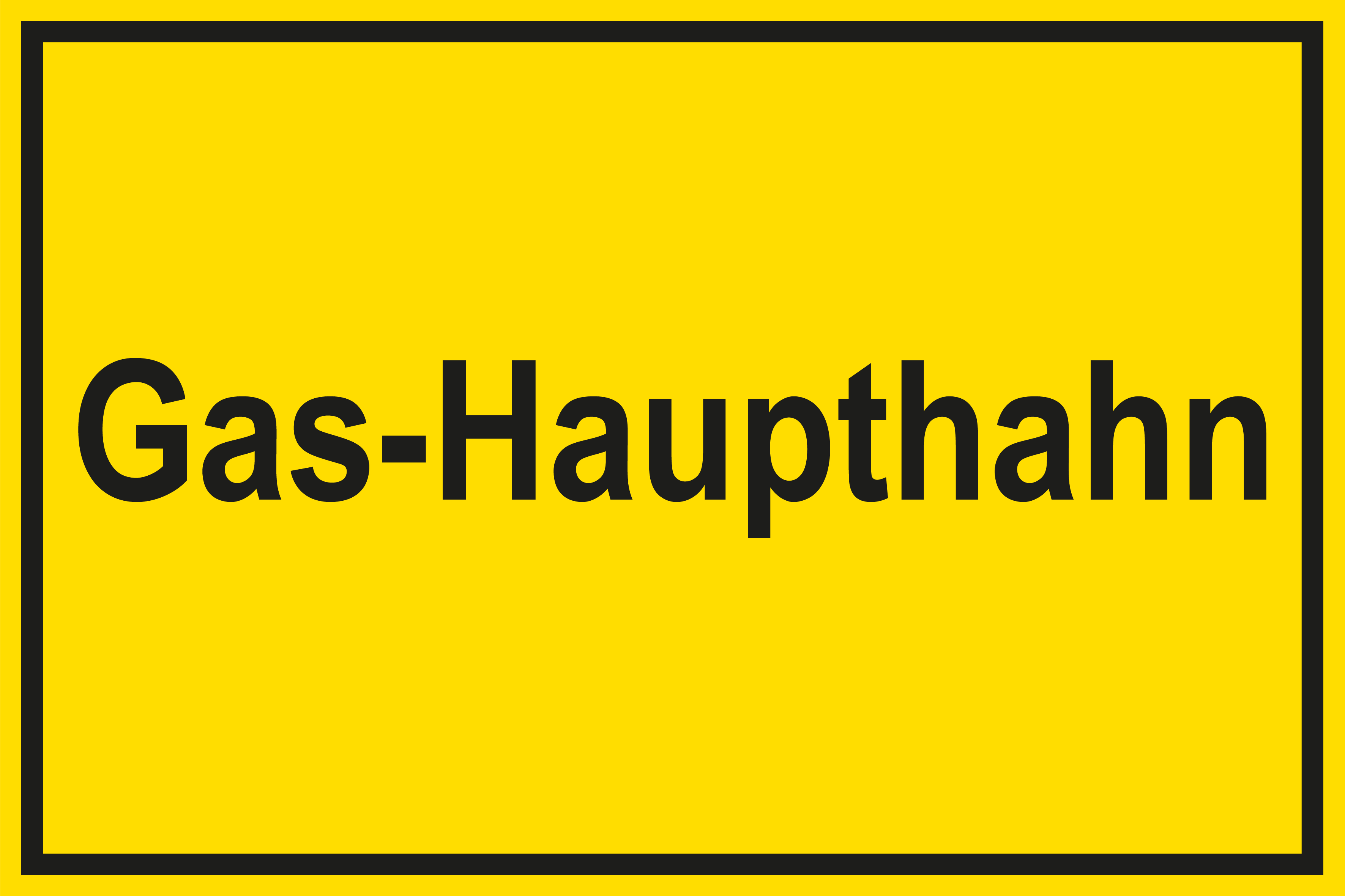 Schild für Gas- und Heizungsanlagen - Gas-Haupthahn - Folie Selbstklebend - 20 x 30 cm